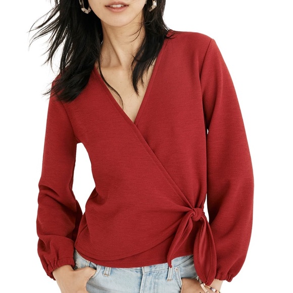 Madewell Tops - Madewell Texture & Thread Crepe Wrap Top Red Small